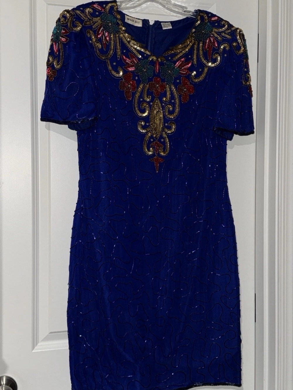Denise Elle blue beaded sequin silk dress size XL